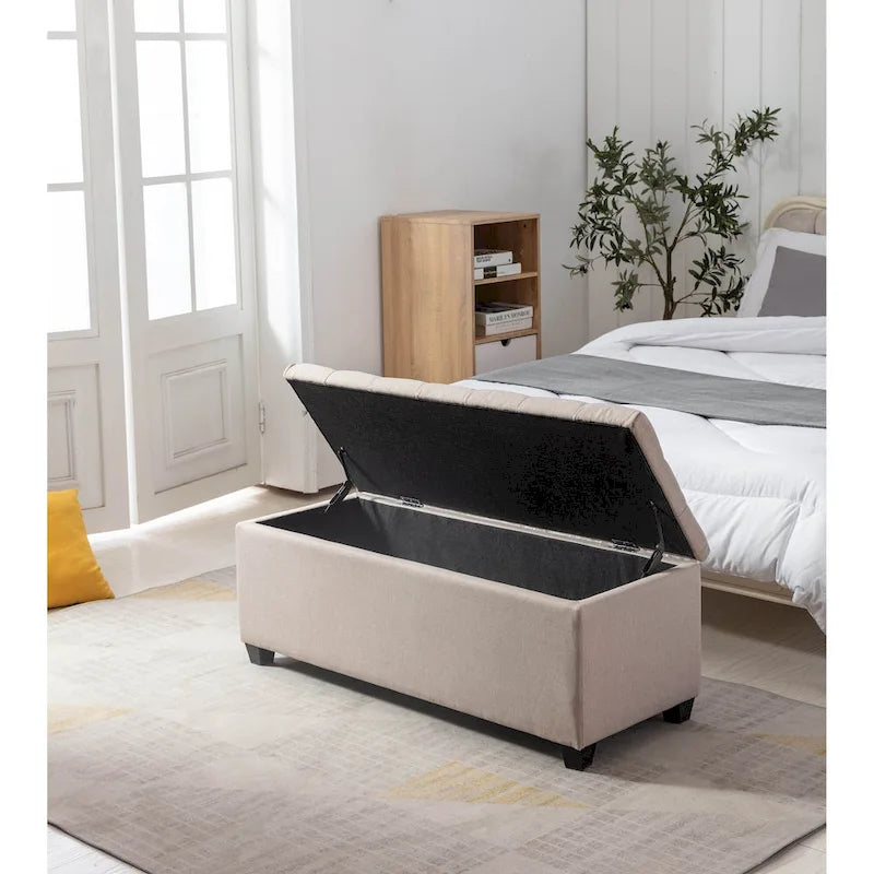 Banc de rangement, abattant, revêtement en tissu