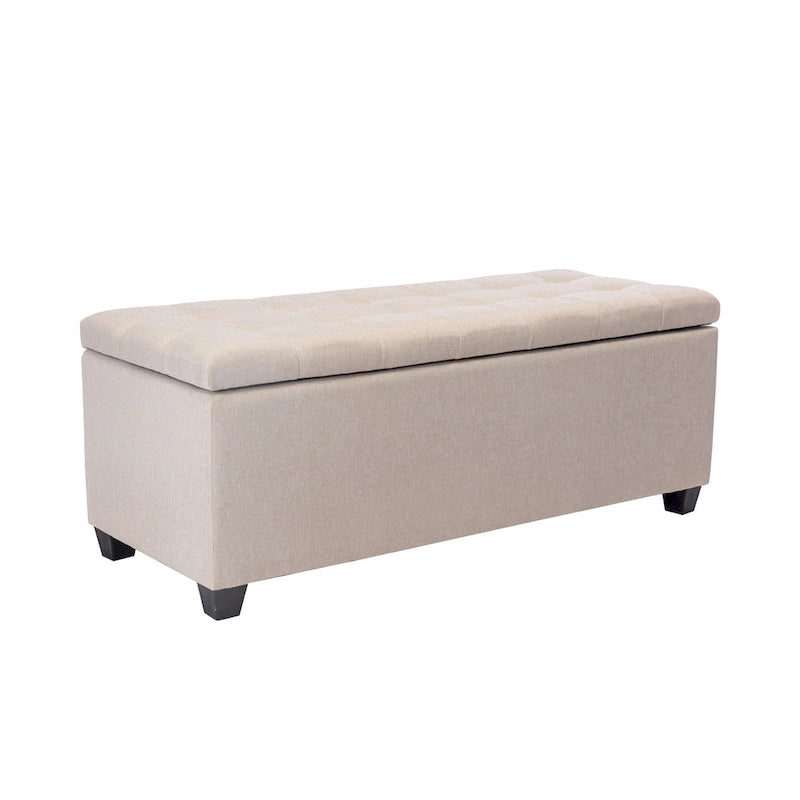 Banc de rangement, abattant, revêtement en tissu