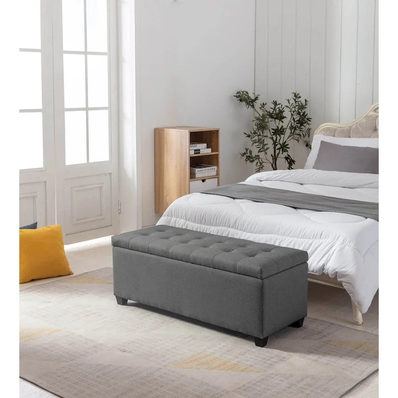 Banc de rangement, abattant, revêtement en tissu