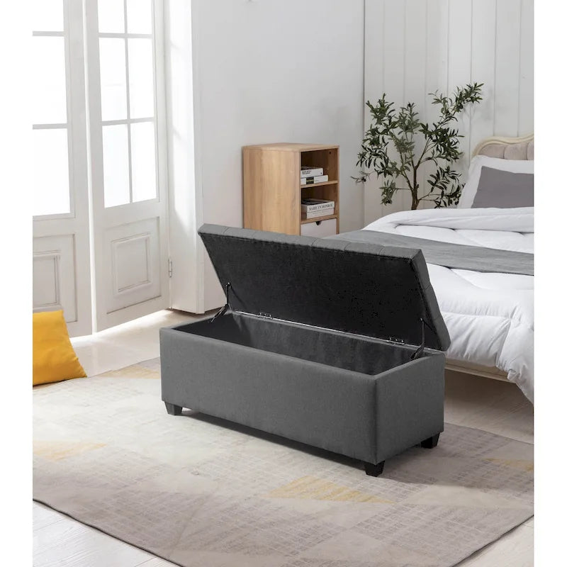 Banc de rangement, abattant, revêtement en tissu