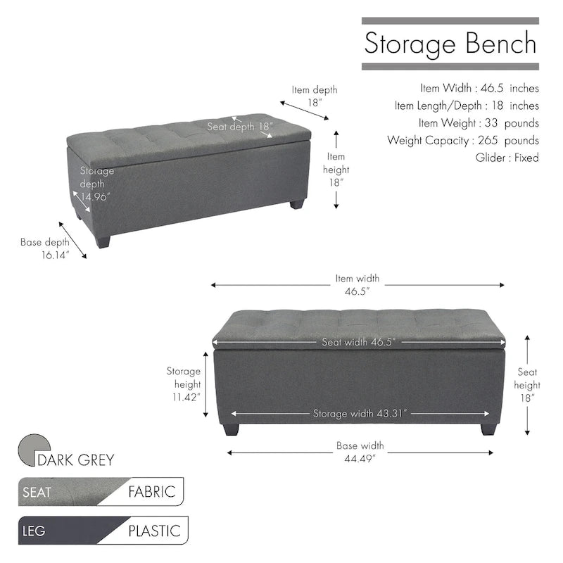 Banc de rangement, abattant, revêtement en tissu