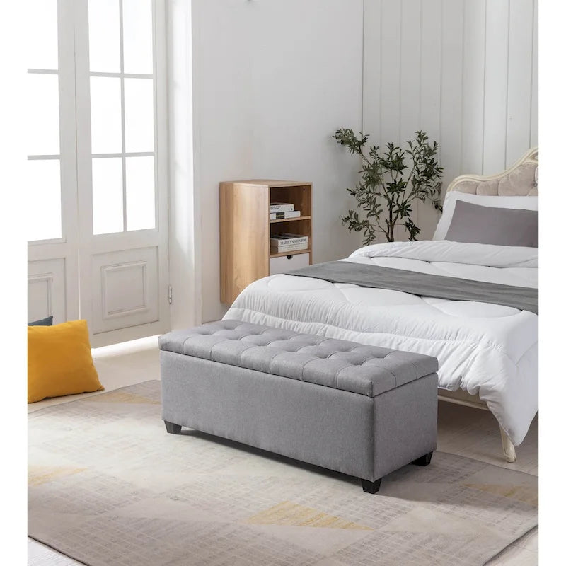 Banc de rangement, abattant, revêtement en tissu