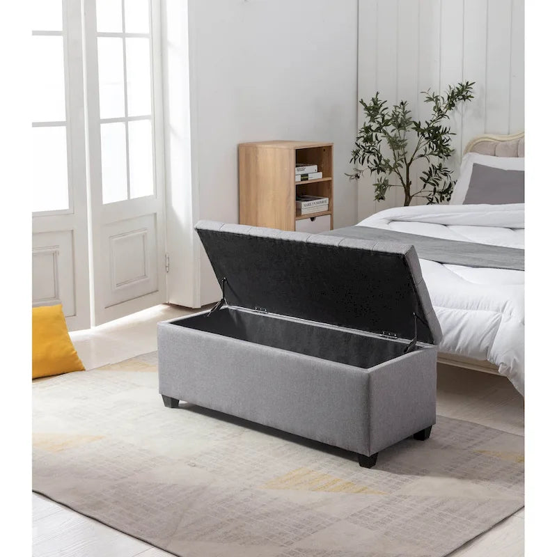 Banc de rangement, abattant, revêtement en tissu