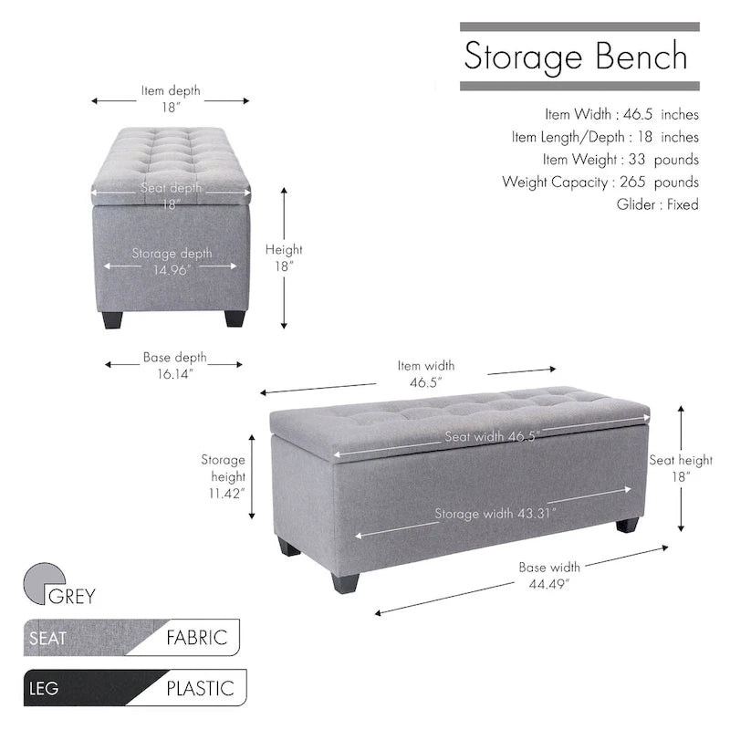 Banc de rangement, abattant, revêtement en tissu