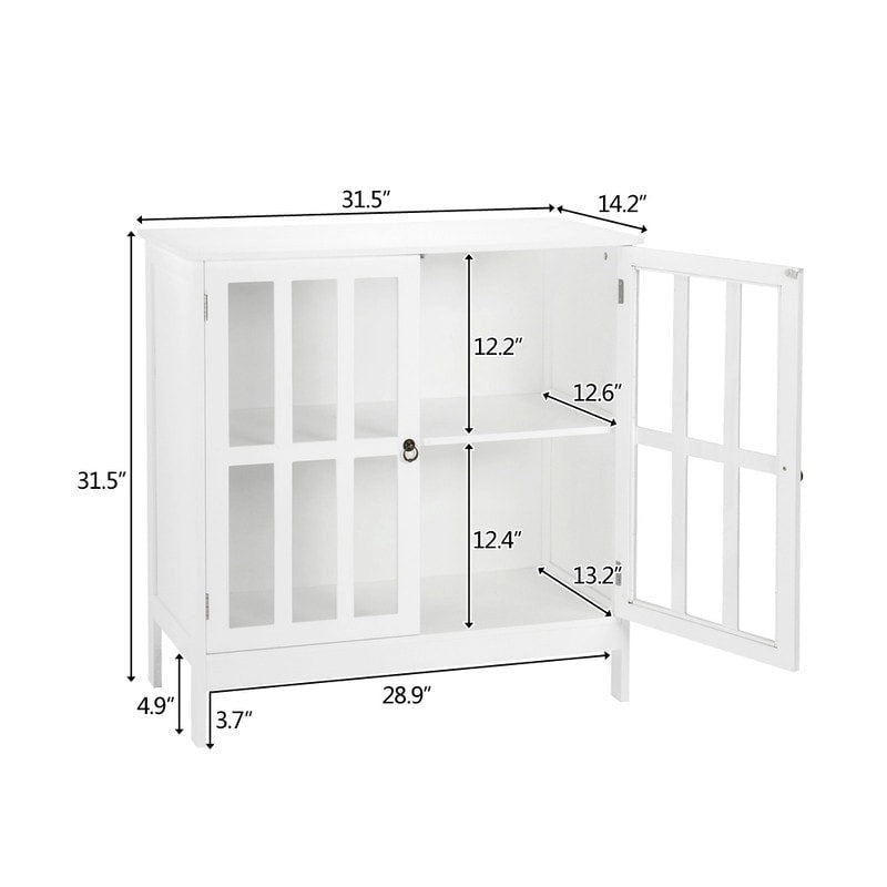 Armoire de rangement d'appoint autoportante à porte transparente pour cuisine et salle à manger, blanche