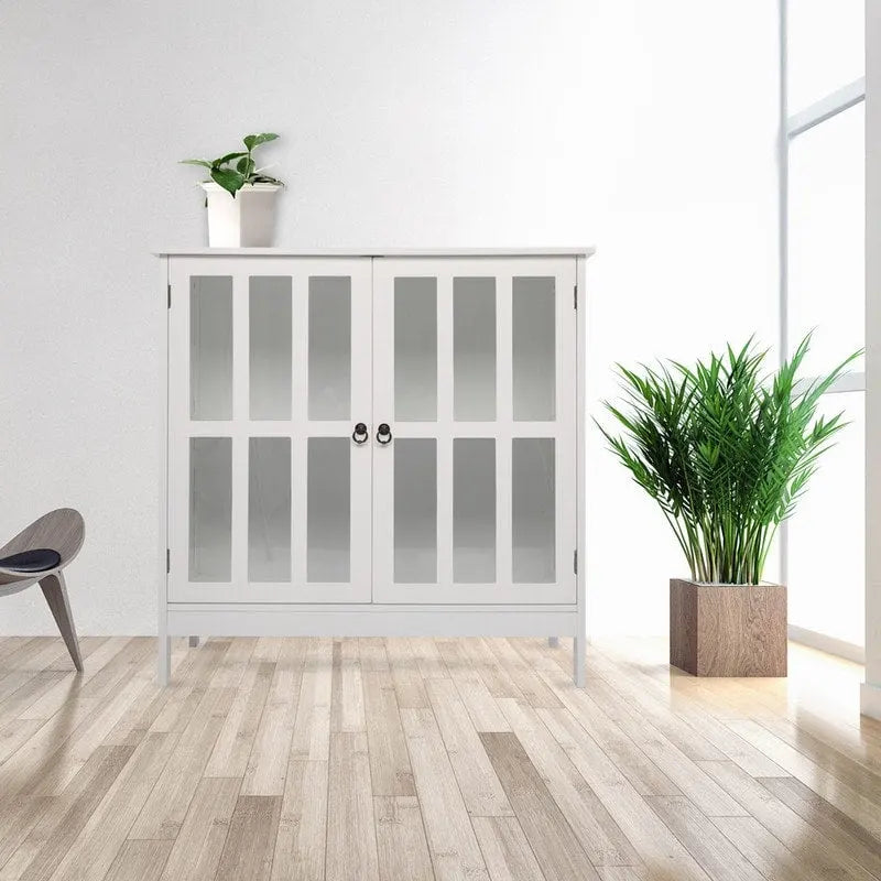 Armoire de rangement d'appoint autoportante à porte transparente pour cuisine et salle à manger, blanche