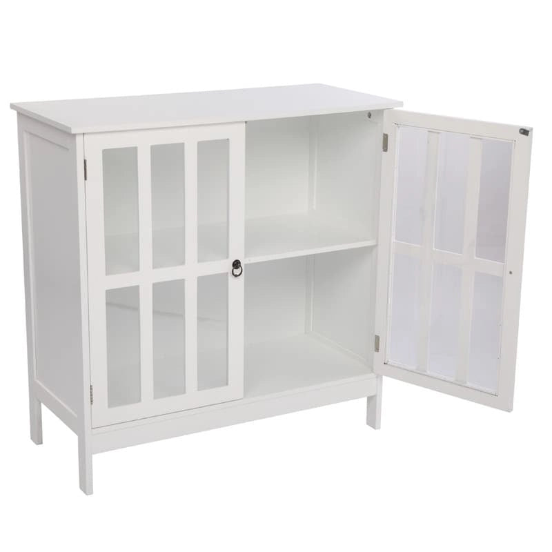 Armoire de rangement d'appoint autoportante à porte transparente pour cuisine et salle à manger, blanche