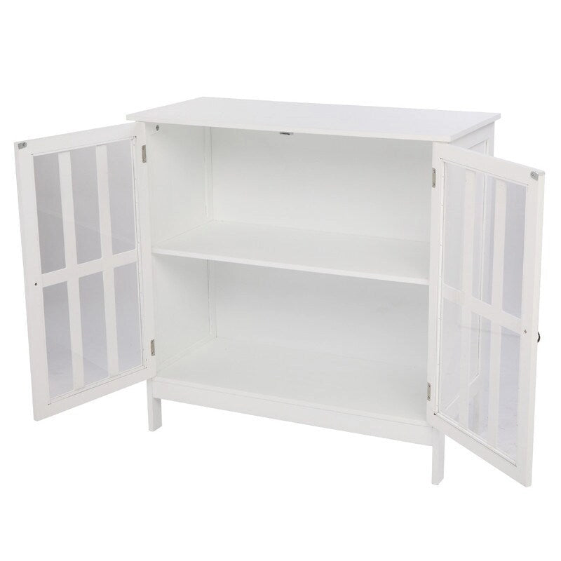 Armoire de rangement d'appoint autoportante à porte transparente pour cuisine et salle à manger, blanche