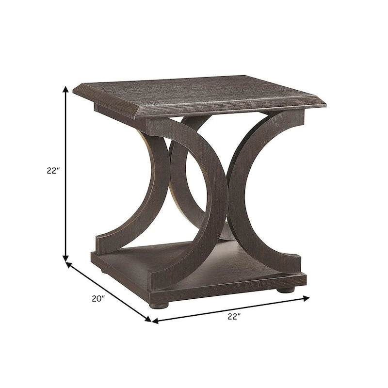 Table d'appoint contemporaine en forme de C avec étagère ouverte et plateau, marron expresso