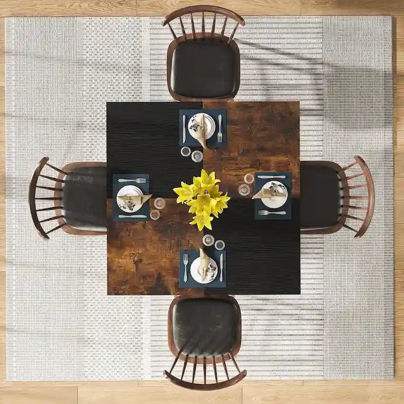 Table de cuisine Table à manger pour 4 personnes avec étagère de rangement Pieds en métal Plateau en bois pour salle à manger Salon