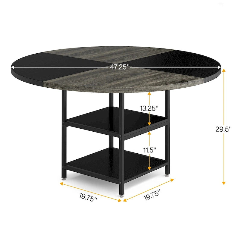 Table de cuisine Table à manger pour 4 personnes avec étagère de rangement Pieds en métal Plateau en bois pour salle à manger Salon
