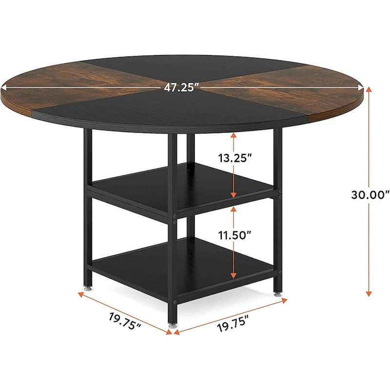 Table de cuisine Table à manger pour 4 personnes avec étagère de rangement Pieds en métal Plateau en bois pour salle à manger Salon