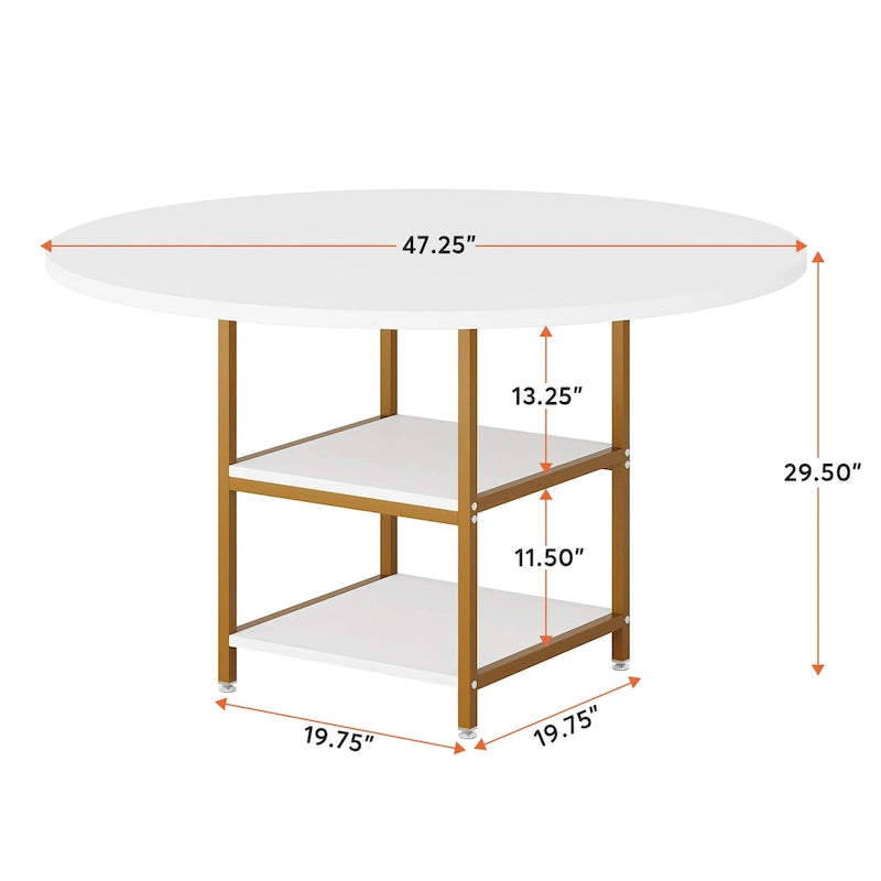 Table de cuisine Table à manger pour 4 personnes avec étagère de rangement Pieds en métal Plateau en bois pour salle à manger Salon