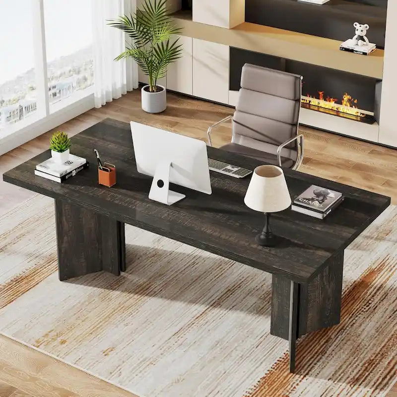 Bureau de direction 63 pouces, grand bureau d'ordinateur en bois