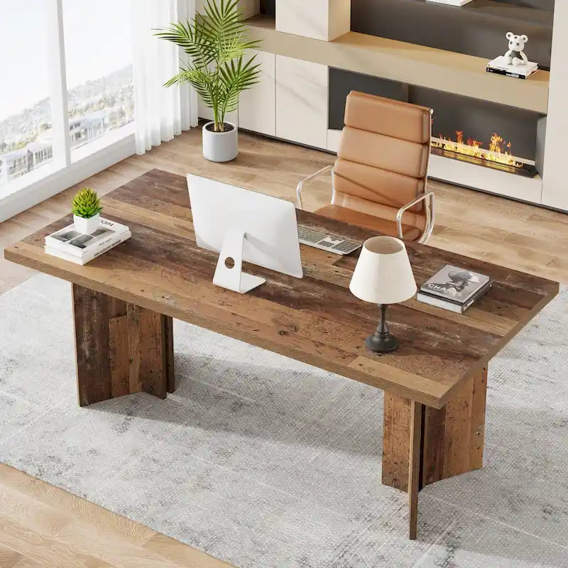 Bureau de direction 63 pouces, grand bureau d'ordinateur en bois