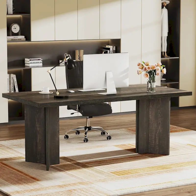 Bureau de direction 63 pouces, grand bureau d'ordinateur en bois