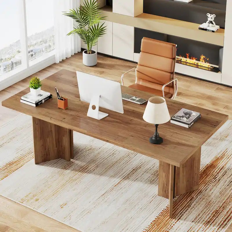 Bureau de direction 63 pouces, grand bureau d'ordinateur en bois