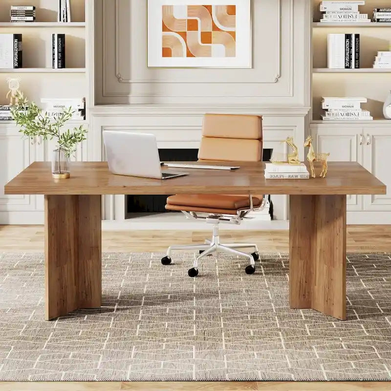 Bureau de direction 63 pouces, grand bureau d'ordinateur en bois