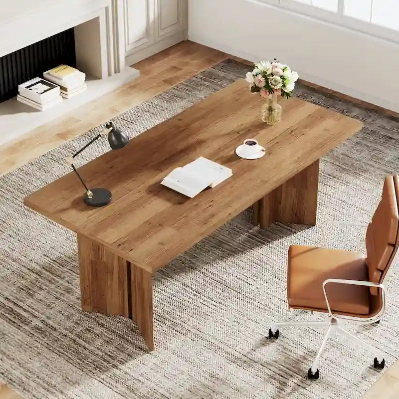 Bureau de direction 63 pouces, grand bureau d'ordinateur en bois