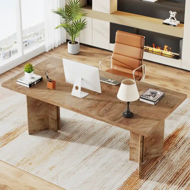 Bureau de direction 63 pouces, grand bureau d'ordinateur en bois