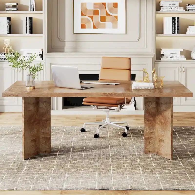 Bureau de direction 63 pouces, grand bureau d'ordinateur en bois