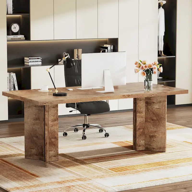 Bureau de direction 63 pouces, grand bureau d'ordinateur en bois