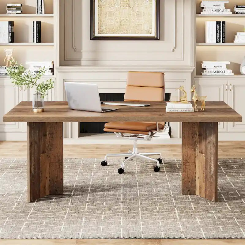 Bureau de direction 63 pouces, grand bureau d'ordinateur en bois