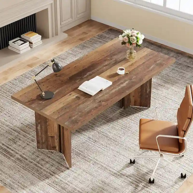 Bureau de direction 63 pouces, grand bureau d'ordinateur en bois