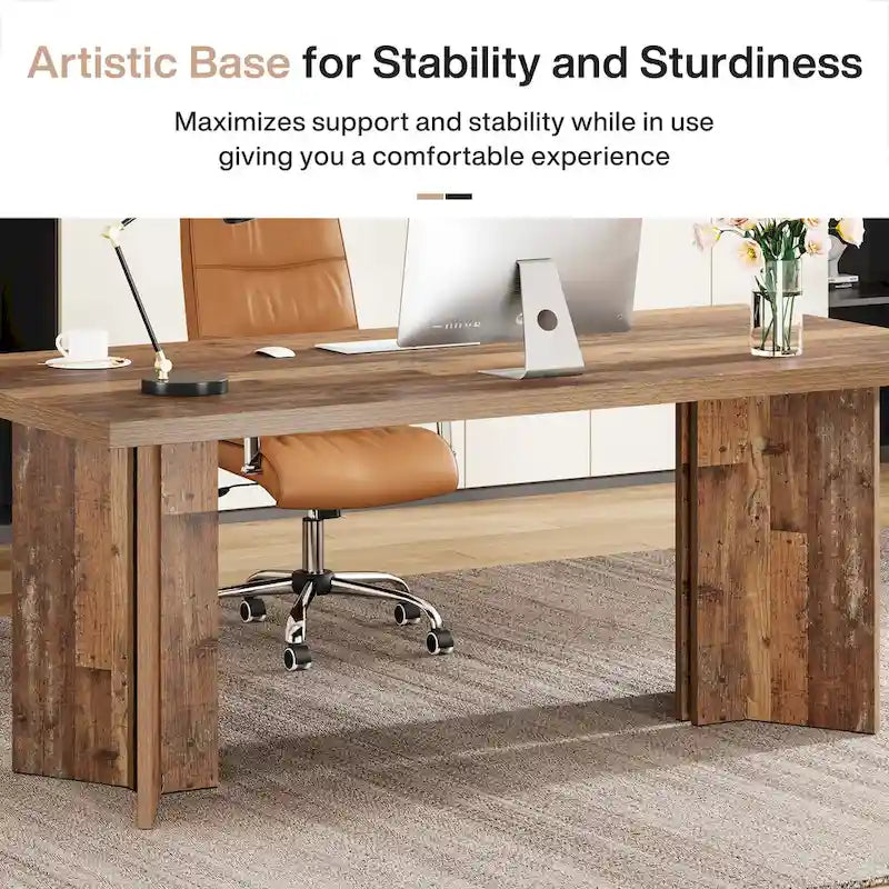 Bureau de direction 63 pouces, grand bureau d'ordinateur en bois