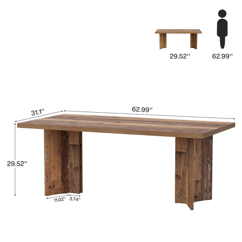 Bureau de direction 63 pouces, grand bureau d'ordinateur en bois