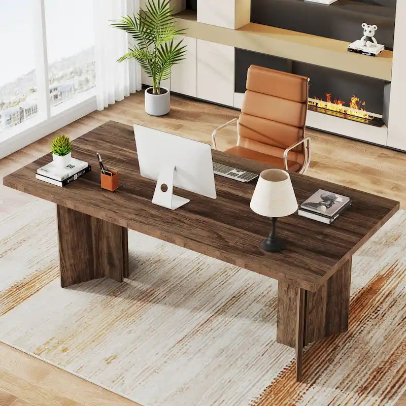 Bureau de direction 63 pouces, grand bureau d'ordinateur en bois
