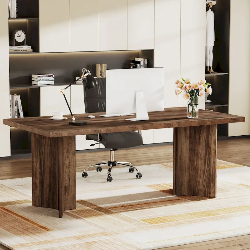 Bureau de direction 63 pouces, grand bureau d'ordinateur en bois