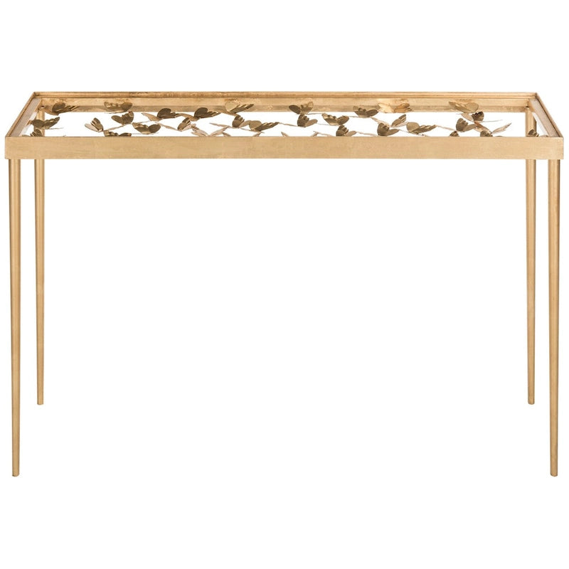 Console Papillon Feuille d'Or Antique - 42Lx12Px30H