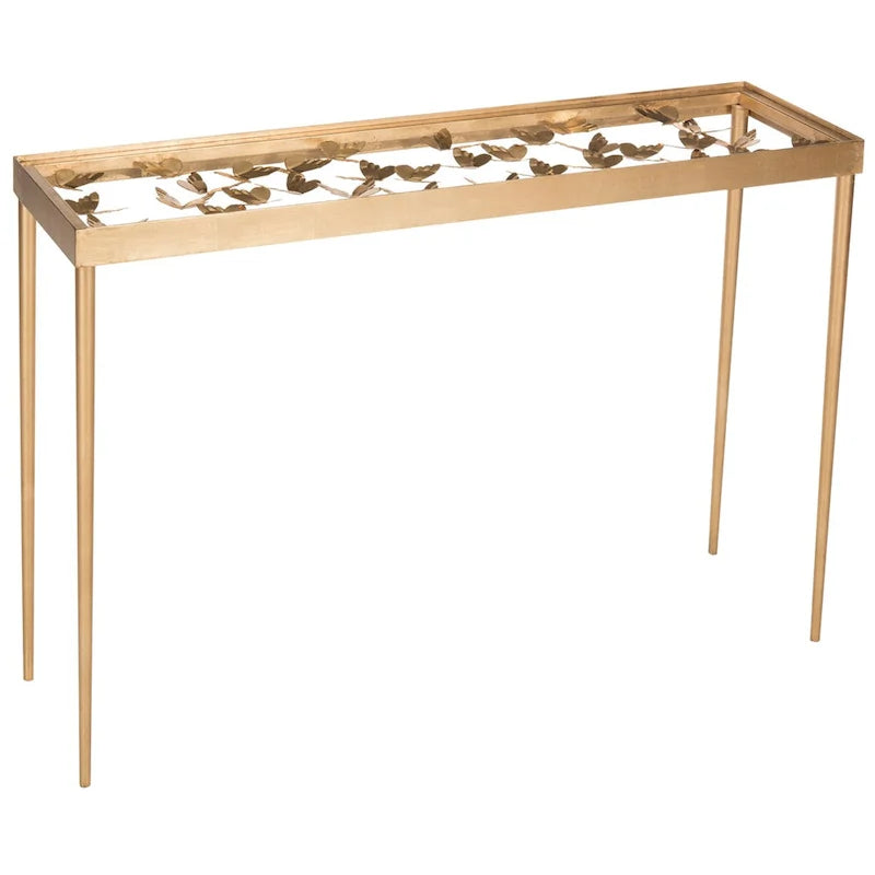 Console Papillon Feuille d'Or Antique - 42Lx12Px30H