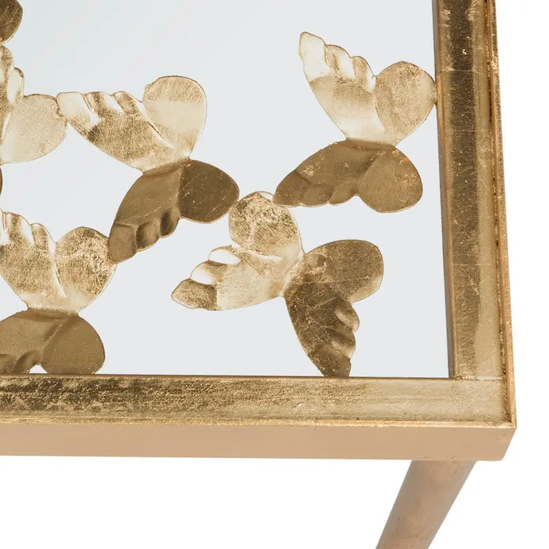 Console Papillon Feuille d'Or Antique - 42Lx12Px30H