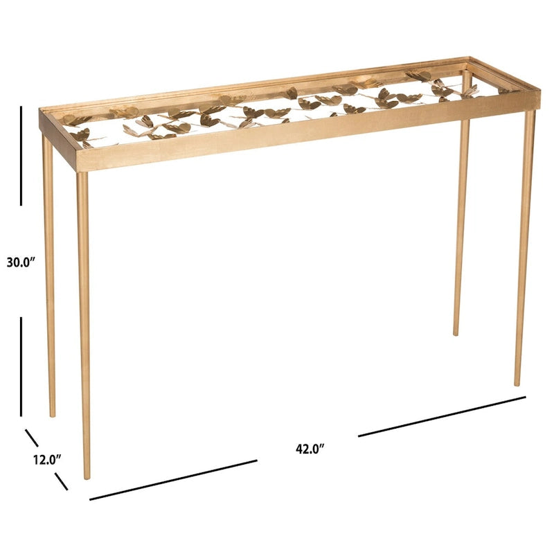 Console Papillon Feuille d'Or Antique - 42Lx12Px30H