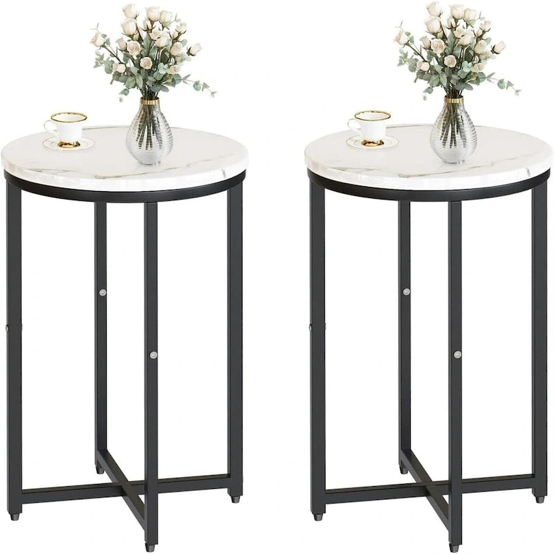Lot de 2 tables d'appoint, petites tables basses rondes, tables de chevet pour salon, chambre à coucher