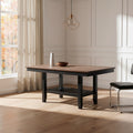 Dining Table with Rectangular Wooden Top and Open Shelf, Dark Brown