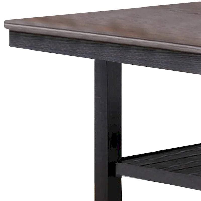 Table à manger avec plateau rectangulaire en bois et étagère ouverte, marron foncé