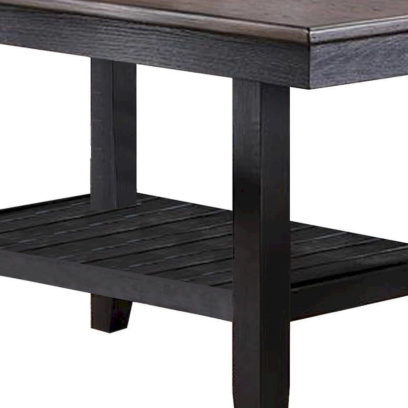 Table à manger avec plateau rectangulaire en bois et étagère ouverte, marron foncé