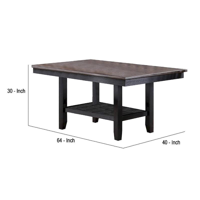 Table à manger avec plateau rectangulaire en bois et étagère ouverte, marron foncé