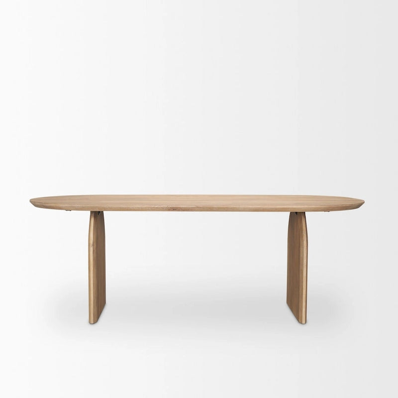Table de salle à manger ovale avec plateau en bois brun clair et pieds arqués - 86.5L x 39.0W x 30.0H