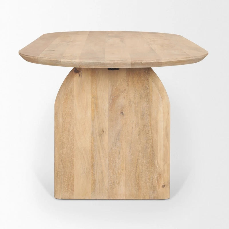 Table de salle à manger ovale avec plateau en bois brun clair et pieds arqués - 86.5L x 39.0W x 30.0H