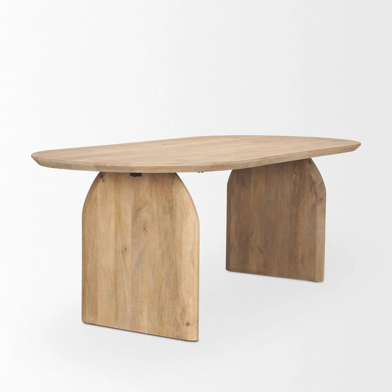 Table de salle à manger ovale avec plateau en bois brun clair et pieds arqués - 86.5L x 39.0W x 30.0H