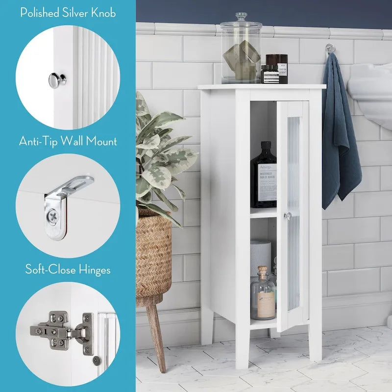 Meuble de rangement et organisateur de salle de bain et de buanderie étroit à porte unique avec étagères réglables - Blanc