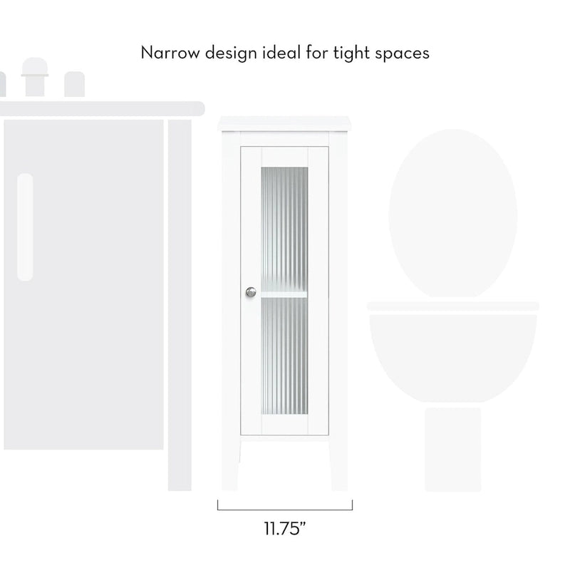 Meuble de rangement et organisateur de salle de bain et de buanderie étroit à porte unique avec étagères réglables - Blanc