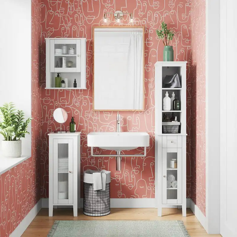 Meuble de rangement et organisateur de salle de bain et de buanderie étroit à porte unique avec étagères réglables - Blanc
